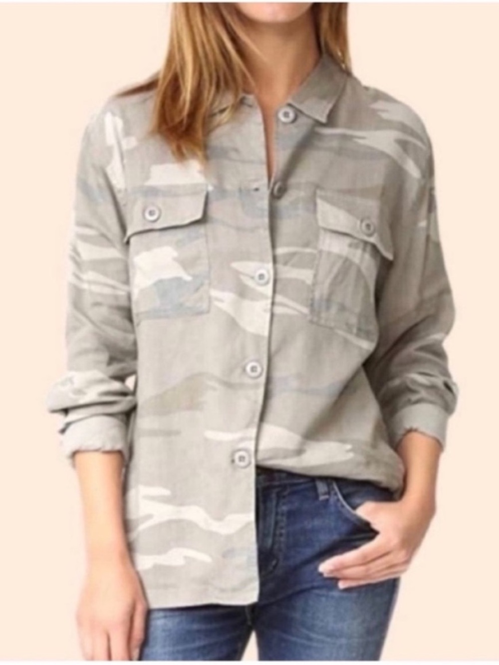 Rails Everett Desert Camo linen blend long sleeve button down collared shirt M